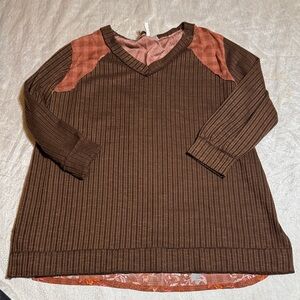Cato Brown and Pink V-Neck Sweater for women size L